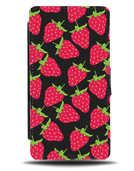 Cartoon Strawberry Falling Flip Cover Wallet Phone Case Strawberries Kids C285