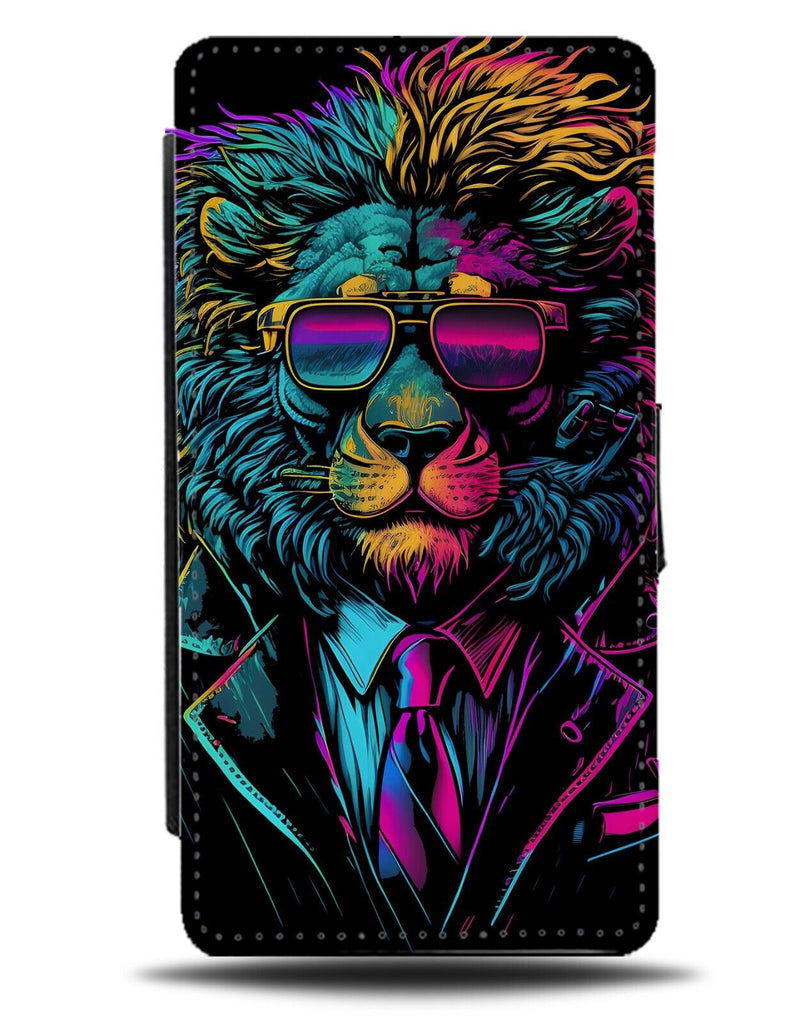 Synthwave Lion Gangster Flip Wallet Case Funny Style Colours 80s Lions Perm BB65