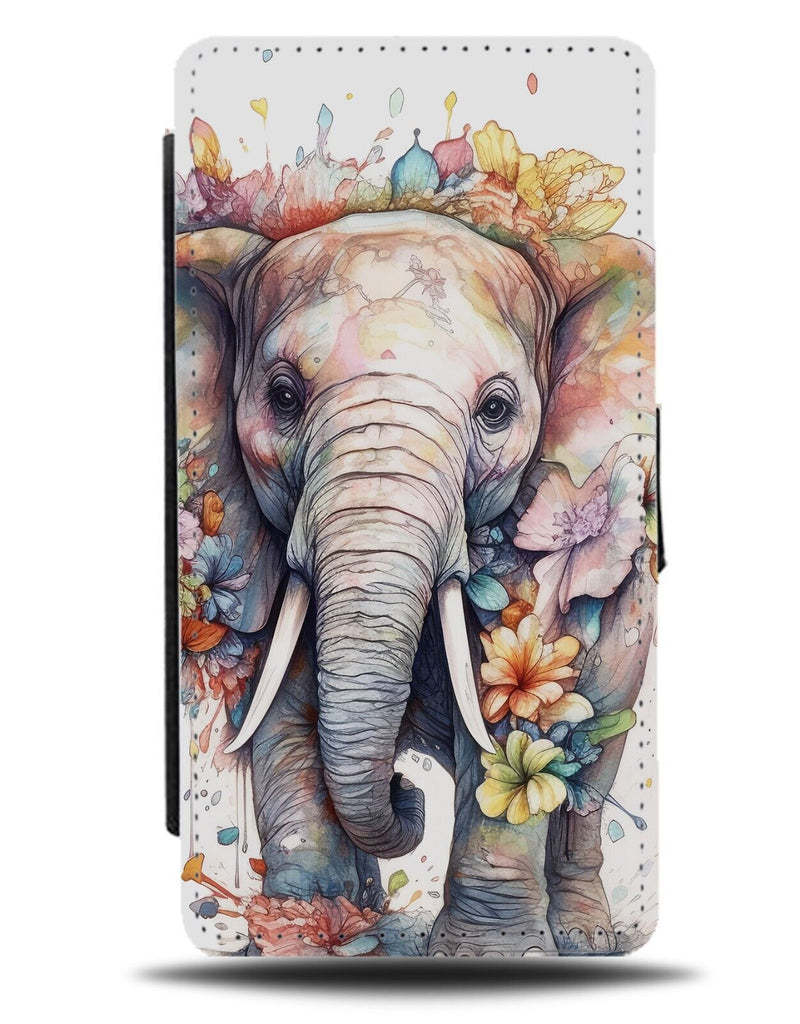 Colourful Watercolour Elephant Painting Flip Wallet Case Floral Flowers AM53