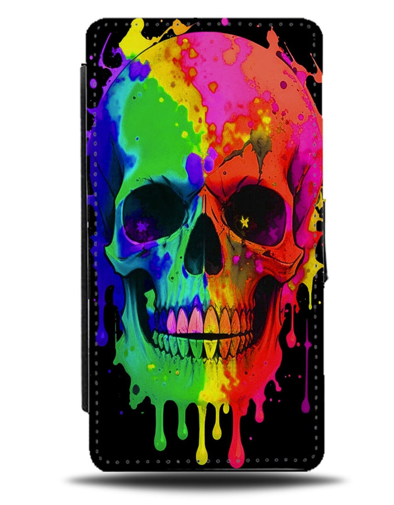 Colourful Dripping Skull Art Flip Wallet Case Skulls Multicolour Fun Unique DB44