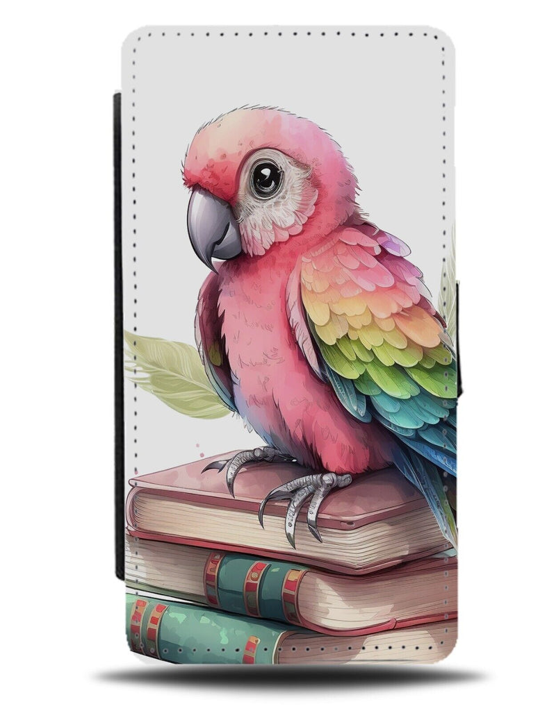 Pink Parrot Flip Wallet Case Books Book Parrots Gir Girls Girly Exotic Bird DF12