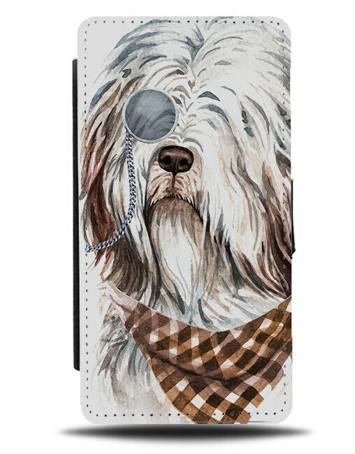 Old English Sheepdog Flip Wallet Phone Case Monocle Bandana Pet Posh K573