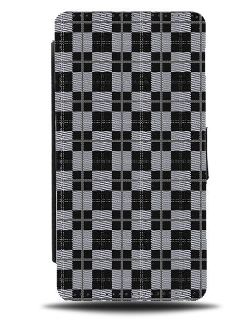 Grey and Black Mens Chequered Flip Wallet Case Stylish Squares Pattern K765