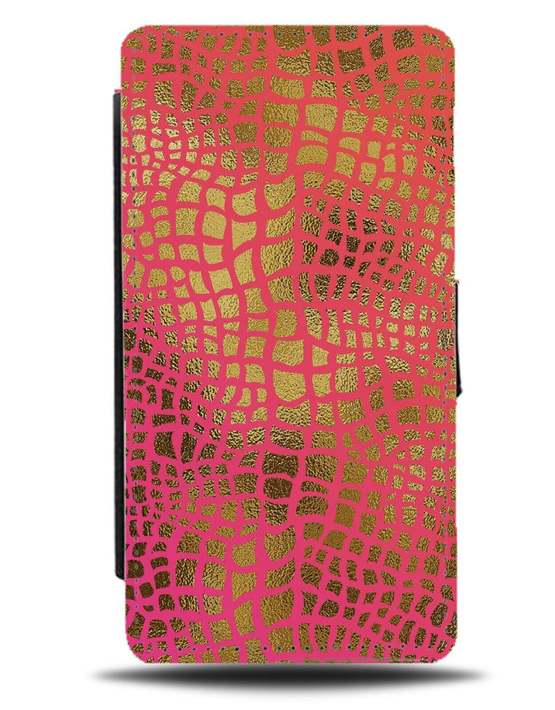 Gold and Pink Crocodile Skin Print Flip Wallet Case Crocodiles Lizards AY41