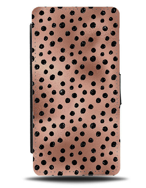 Rose Gold and Black Polka Dot Handdrawn Flip Wallet Case Drawing Design G022