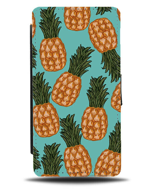 Dark Mint Green Pineapples Flip Cover Wallet Phone Case Tropical Beach B950