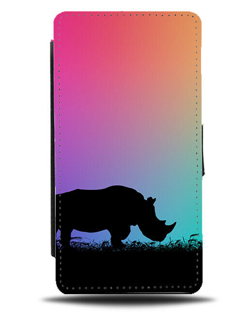 Rhino Silhouette Flip Cover Wallet Phone Case Rhinos Multicoloured Shape I068