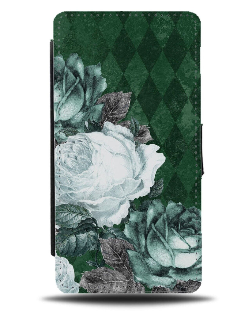 Dark Green Grunge Roses Flip Wallet Case Rose Flowers Gothic Goth Floral AM66