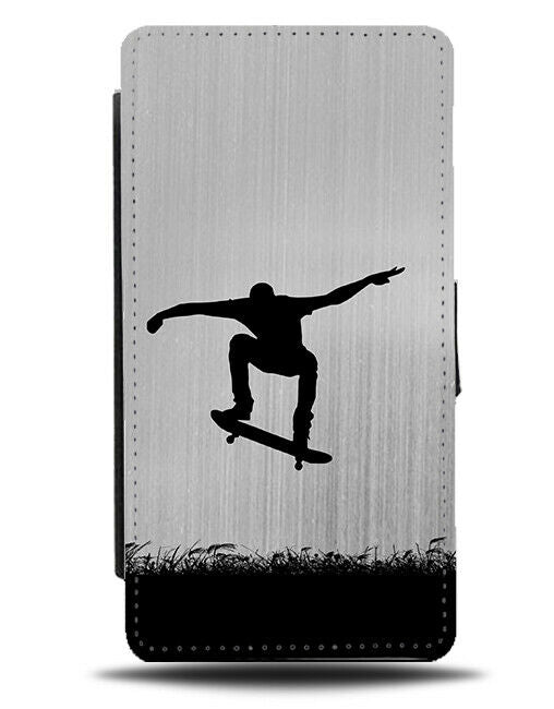 Skateboard Flip Cover Wallet Phone Case Skateboarder Skate Board Silver i705