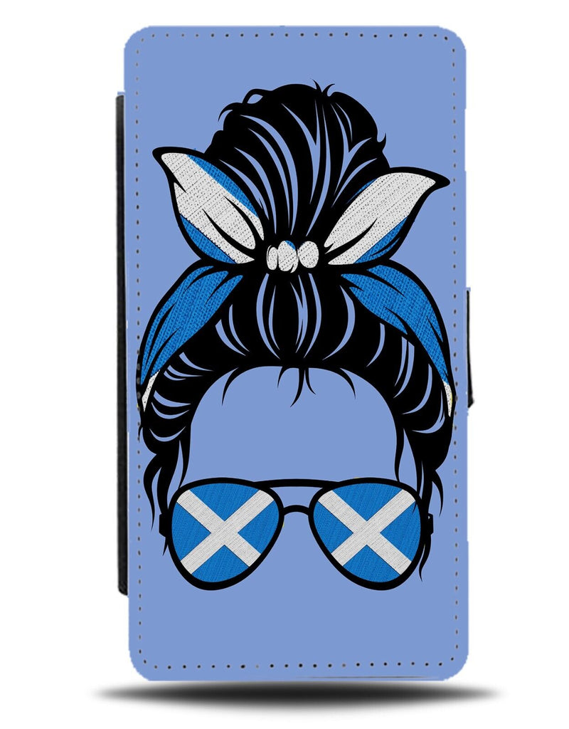 Scottish Woman Flip Wallet Case Retro Housewife Flag Banana Sunglasses Blue CX88