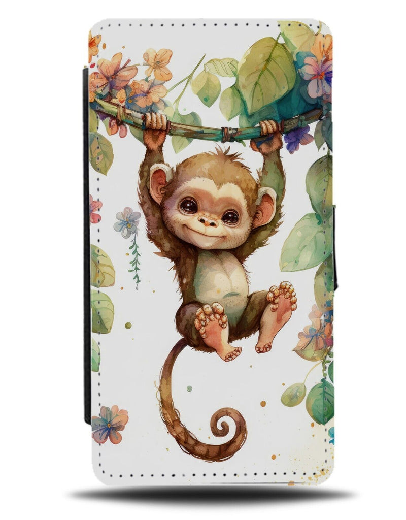 Hanging Baby Monkey In Tree Flip Wallet Case On Branch Child Monkeys Leaves BE28