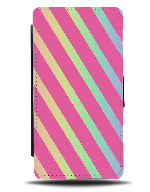 Hot Pink and Rainbow Striped Flip Cover Wallet Phone Case Stripes Colourful i880