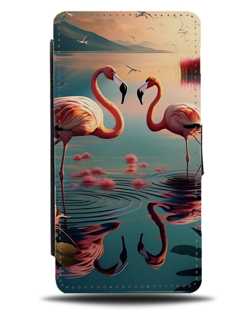 Pink Flamingos In A Lake Flip Wallet Case Flamingo River Water Beautiful BZ67