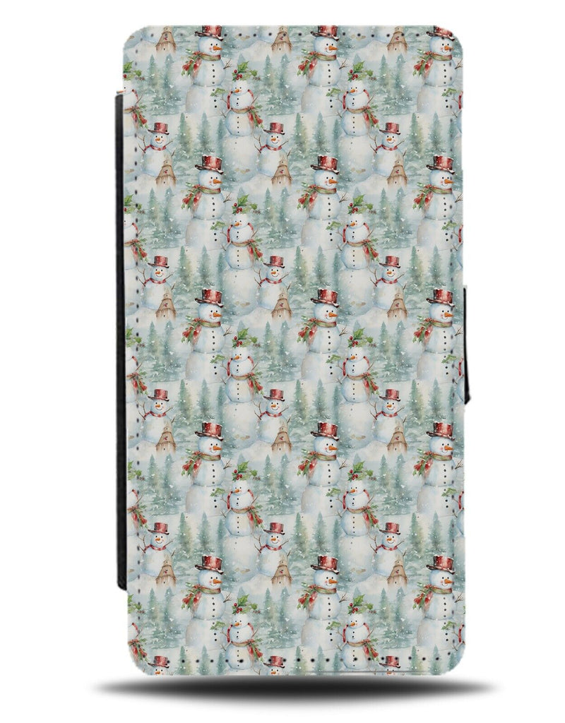 Snowman Patter Flip Wallet Case Snowmen Snow Christmas Wallpaper Festive DH10
