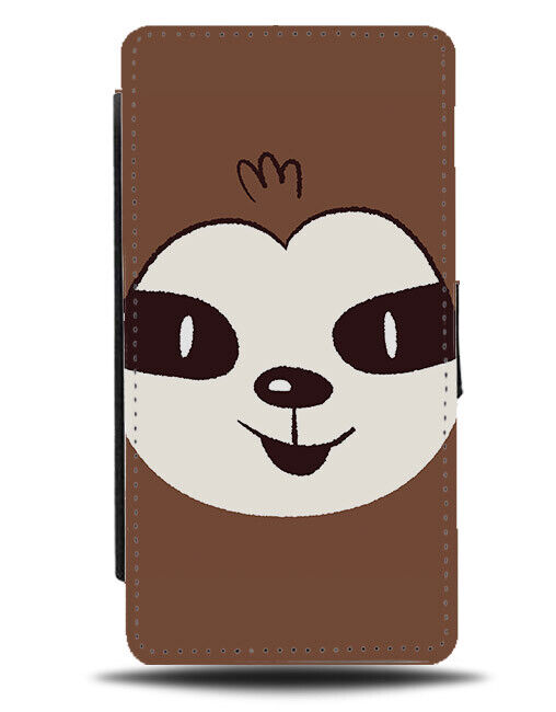 Cartoon Sloth Face Flip Wallet Case Brown Design Sloths Funny Gift Present E675