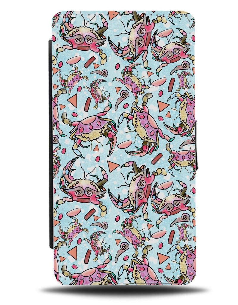 Pink Crabs Flip Wallet Case Crab Shells Claws Coloured Blue Marine Life CZ79