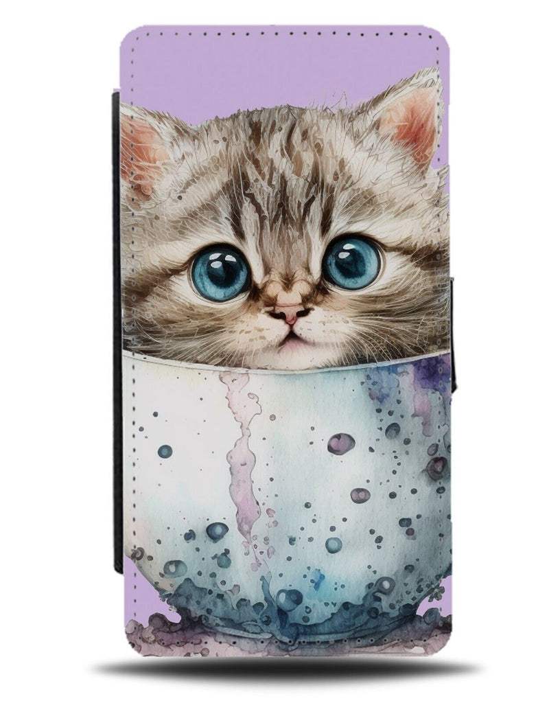 Cute Kitten In Cup Flip Wallet Case Kitten Cat Baby Vintage Teacup Tea Lol AV21