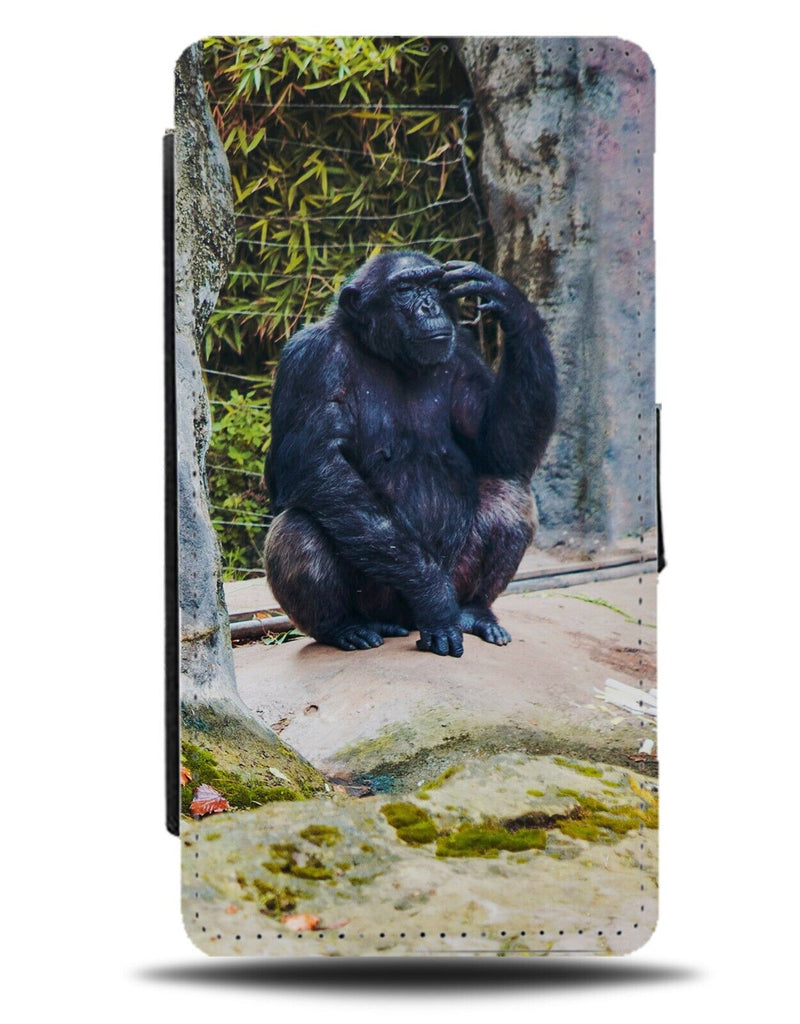 Chimpanzee Thinking Flip Wallet Case Chimpanzees Photograph Picture Monkey BG24