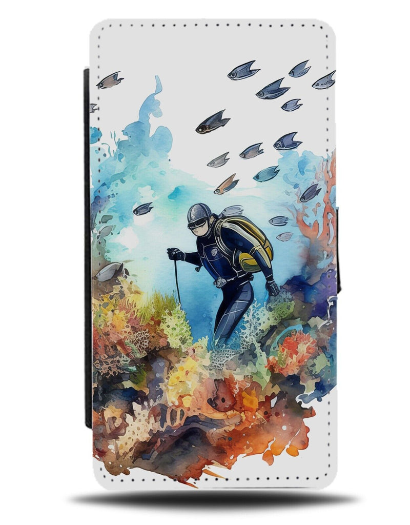 Watercolour Scuba Diving Flip Wallet Case Walk On Sea Bed Diver Dive Fish DC50