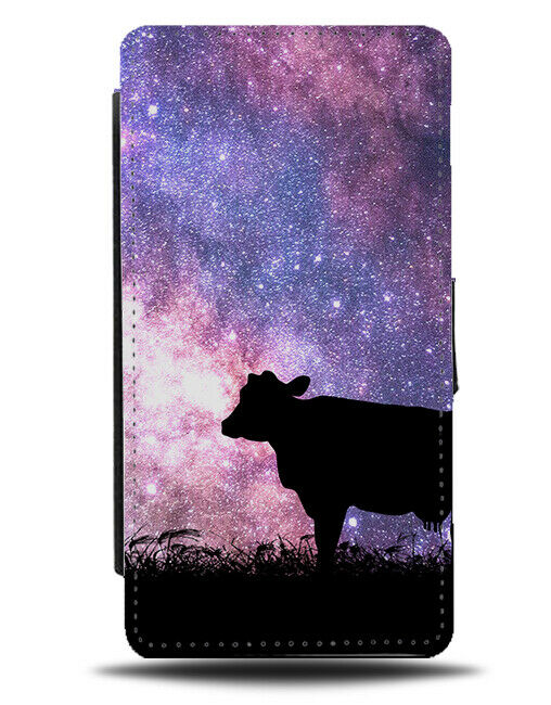 Cow Silhouette Flip Cover Wallet Phone Case Cows Space Stars Night Sky i173