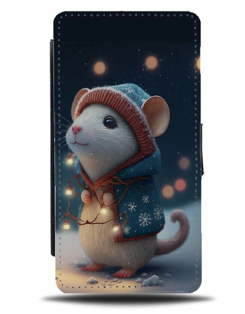 Christmas White Mouse Flip Wallet Case Mice Hat Novelty Picture Card Gift CV55