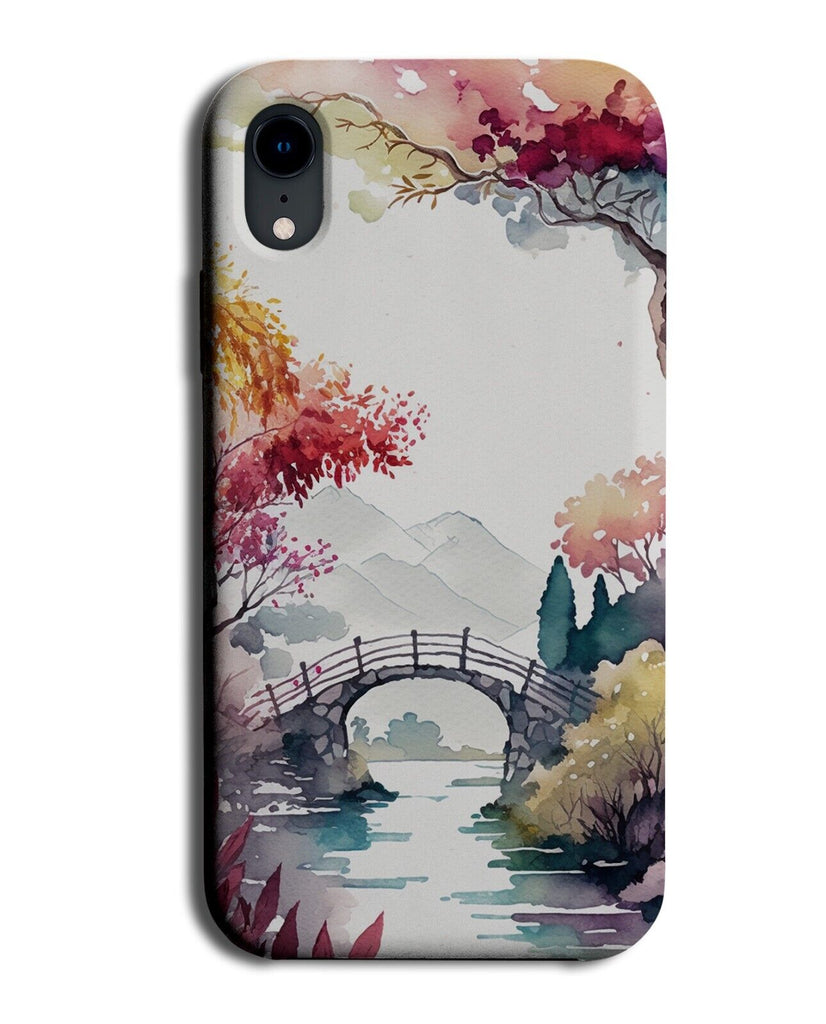 Watercolour Nature Gardens Phone Case Cover Garden Bridge Autumn Trees Tees BC94