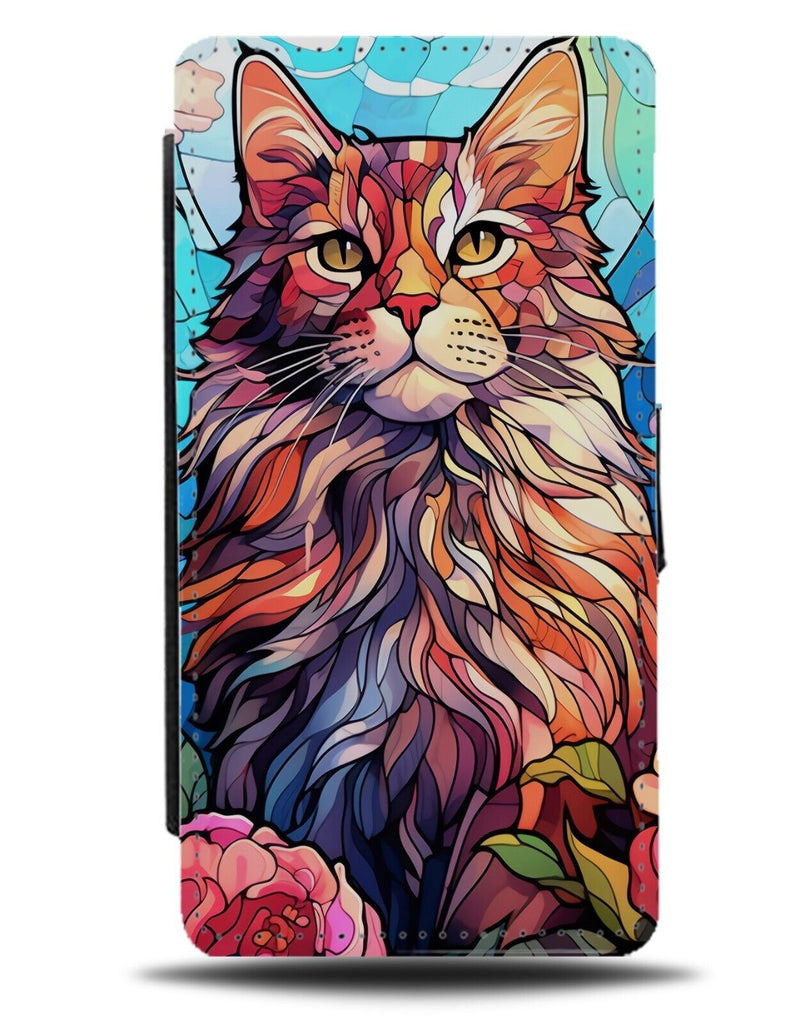 Stained Design Of Maine Coon Cat Flip Wallet Case Cats Breed Pet Novelty DG03