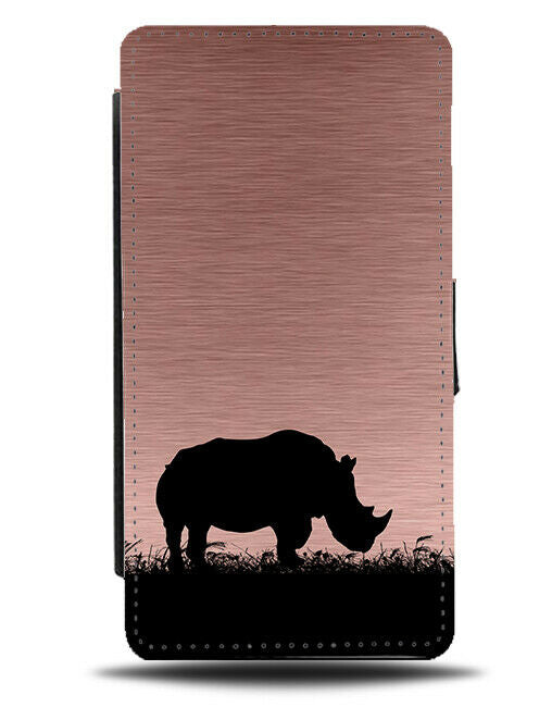 Rhino Silhouette Flip Cover Wallet Phone Case Rhinos Rose Gold Coloured i130