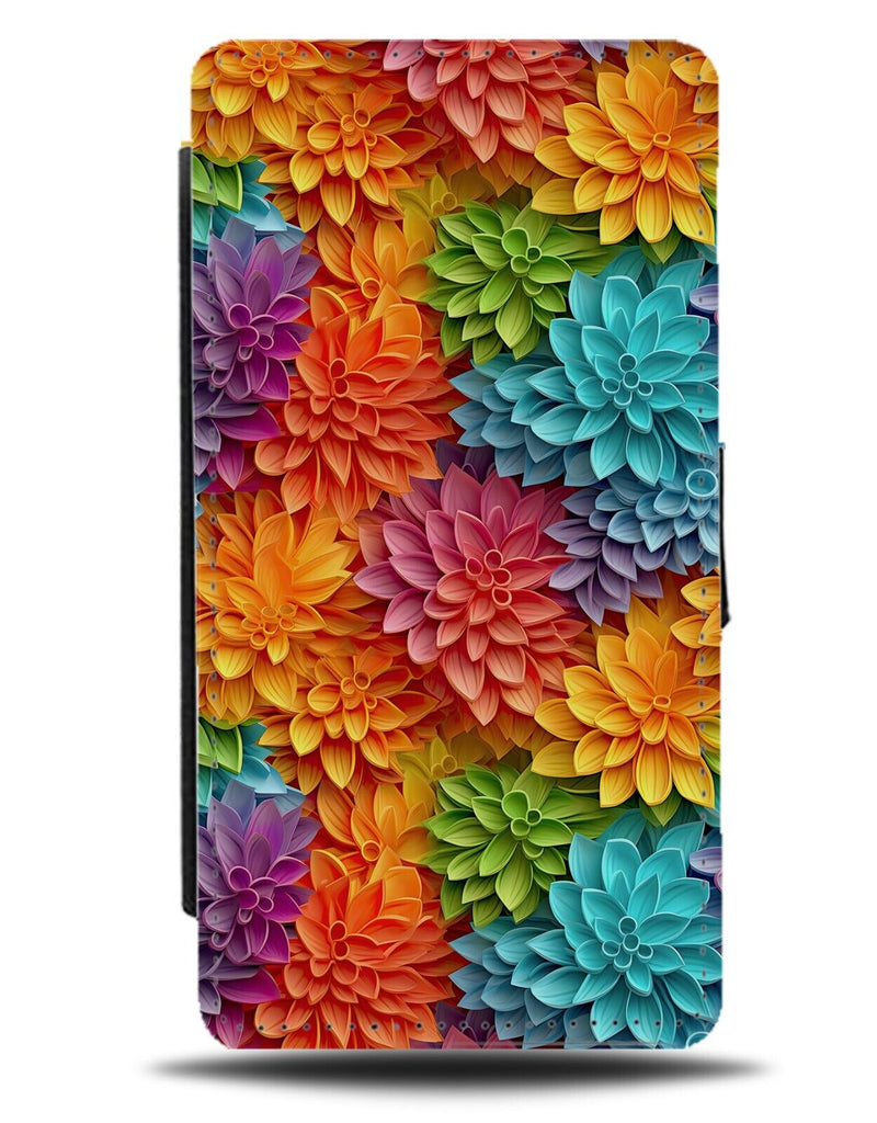 3D Rainbow Flowers Print Flip Wallet Case Colourful Multicoloured Pattern CK98