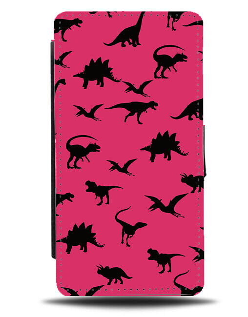 Hot Pink and Black Grunge Dinosaur Pattern Flip Wallet Case Dinosaurs Girls AJ88