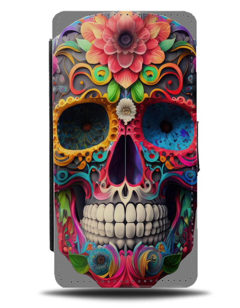 Colourful Floral Skull Head Flip Wallet Case Face Skeletons Head Realistic AG28