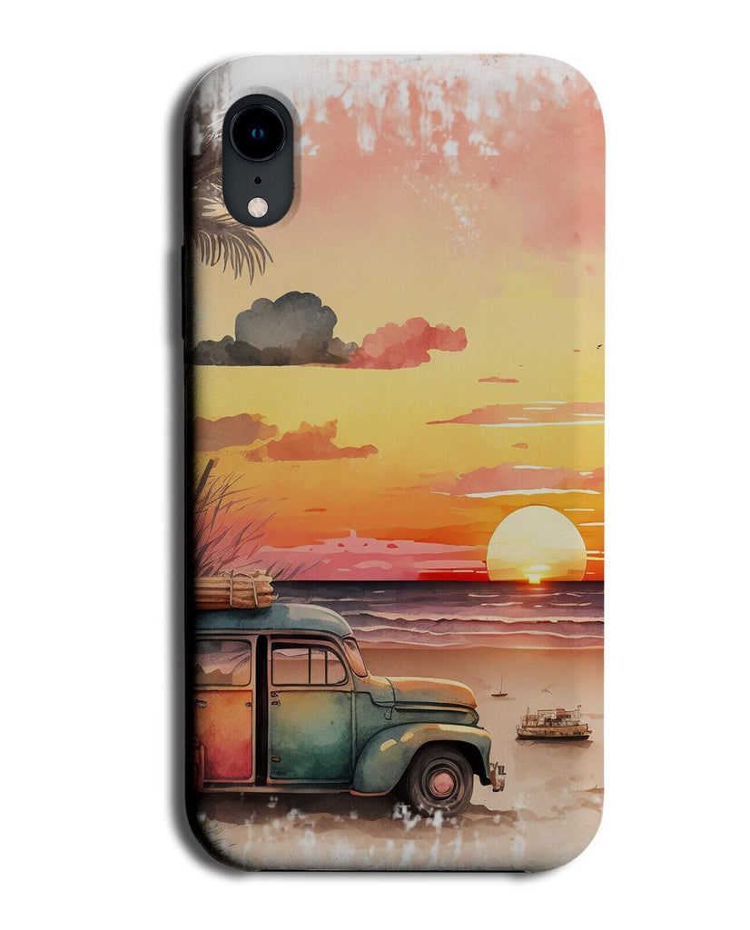 Beach Watercolour Sunset Painting Phone Case Cover Sunrise Beaches Truck Q518C