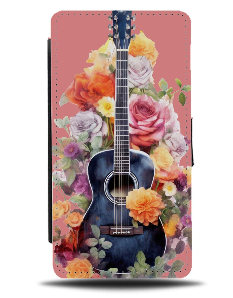 Floral Guitar Flip Wallet Case Girls Classic Acoustic Guitars Pink Flowers DA23