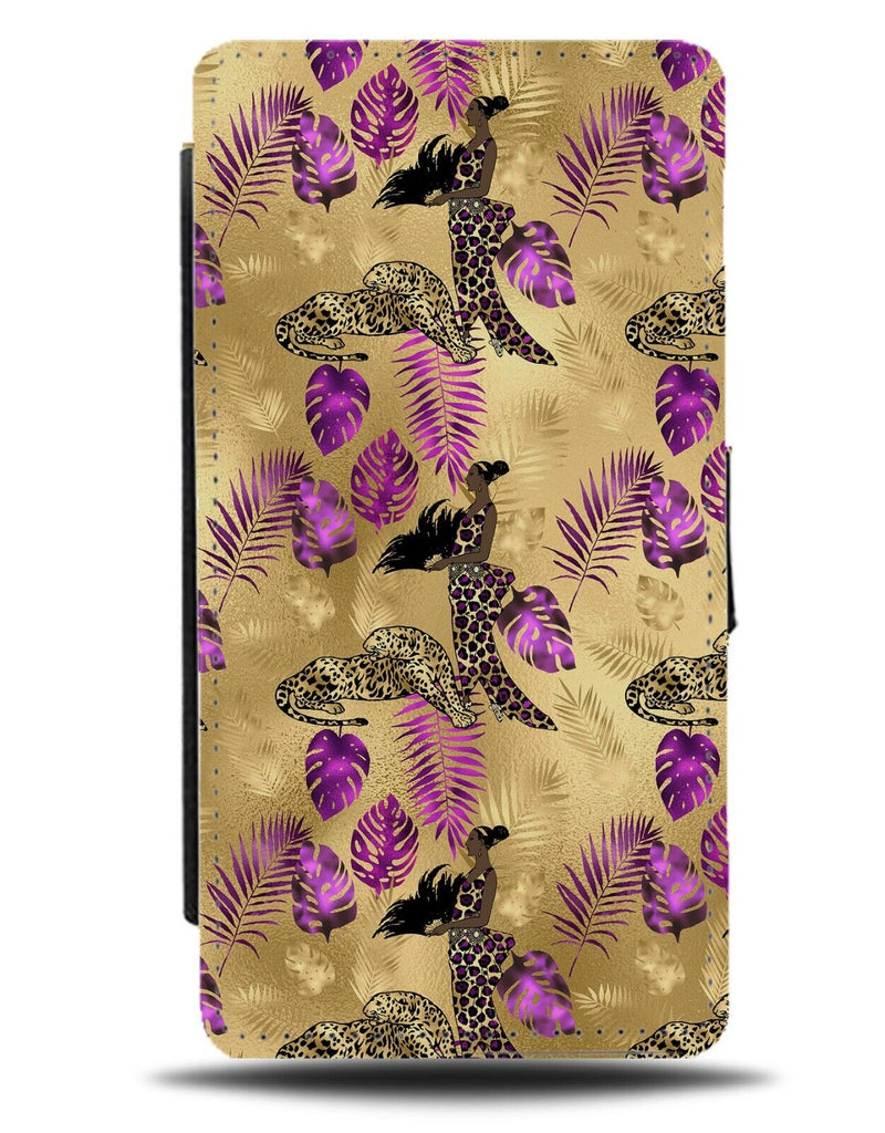 Golden Leopards Animal Pattern Flip Wallet Case Leopard Purple Gold Foil AJ20