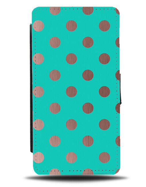 Turquoise Green and Rose Gold Polka Dot Flip Cover Wallet Phone Case Copper i506