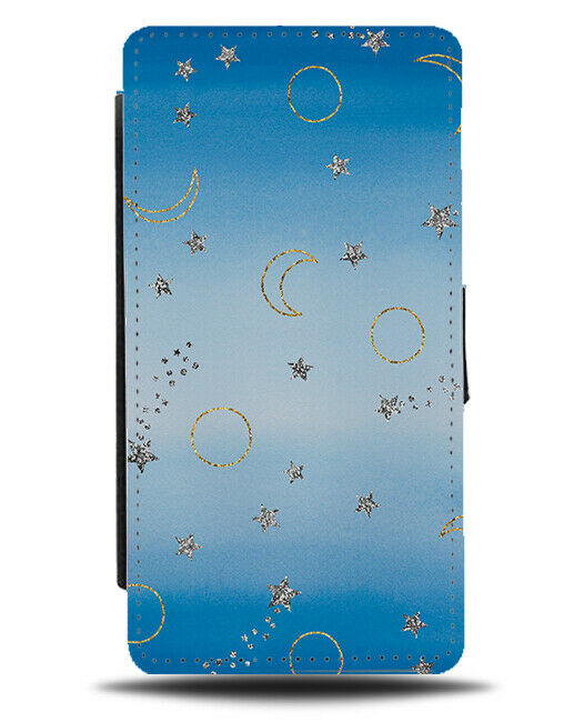 Blue Fade Colouring Flip Wallet Case Moon Astrology Print Design Space F959