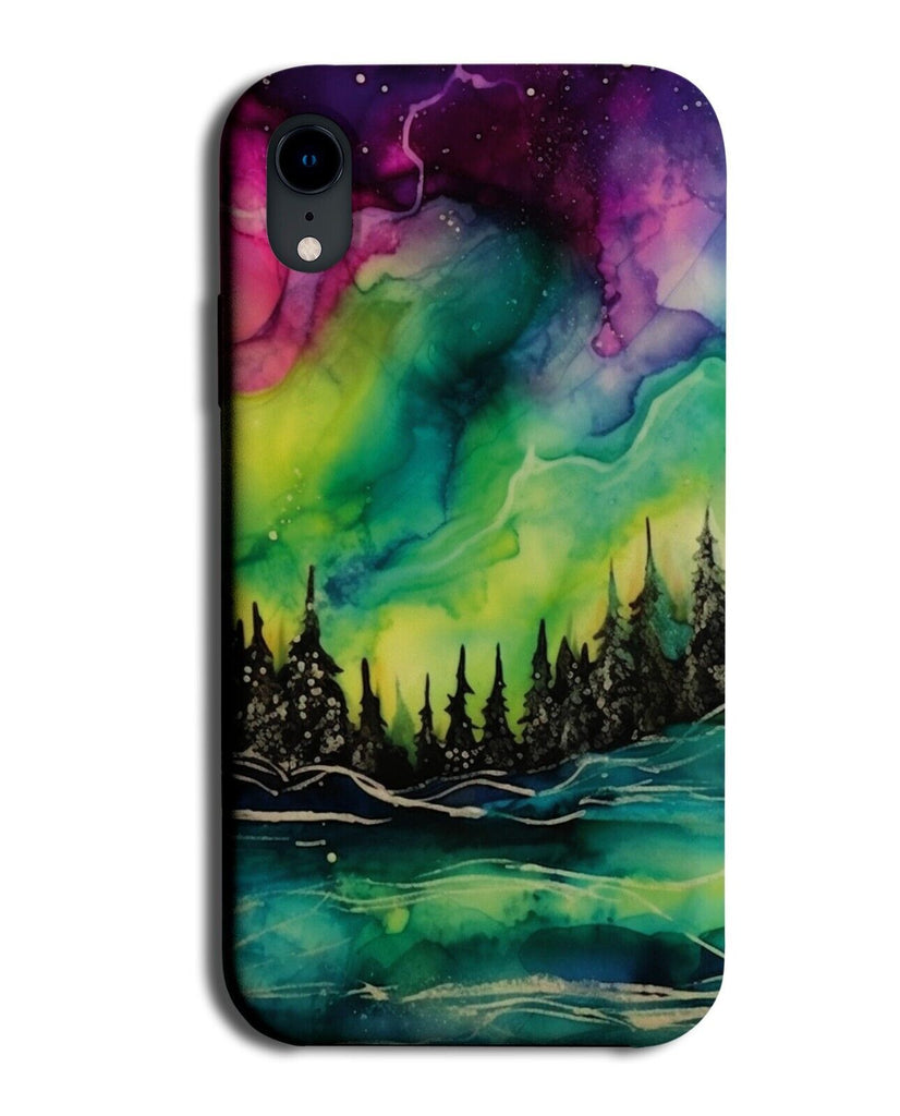 Colourful Space Treetops Phone Case Cover Northern Lights Silhouette Artic CI34