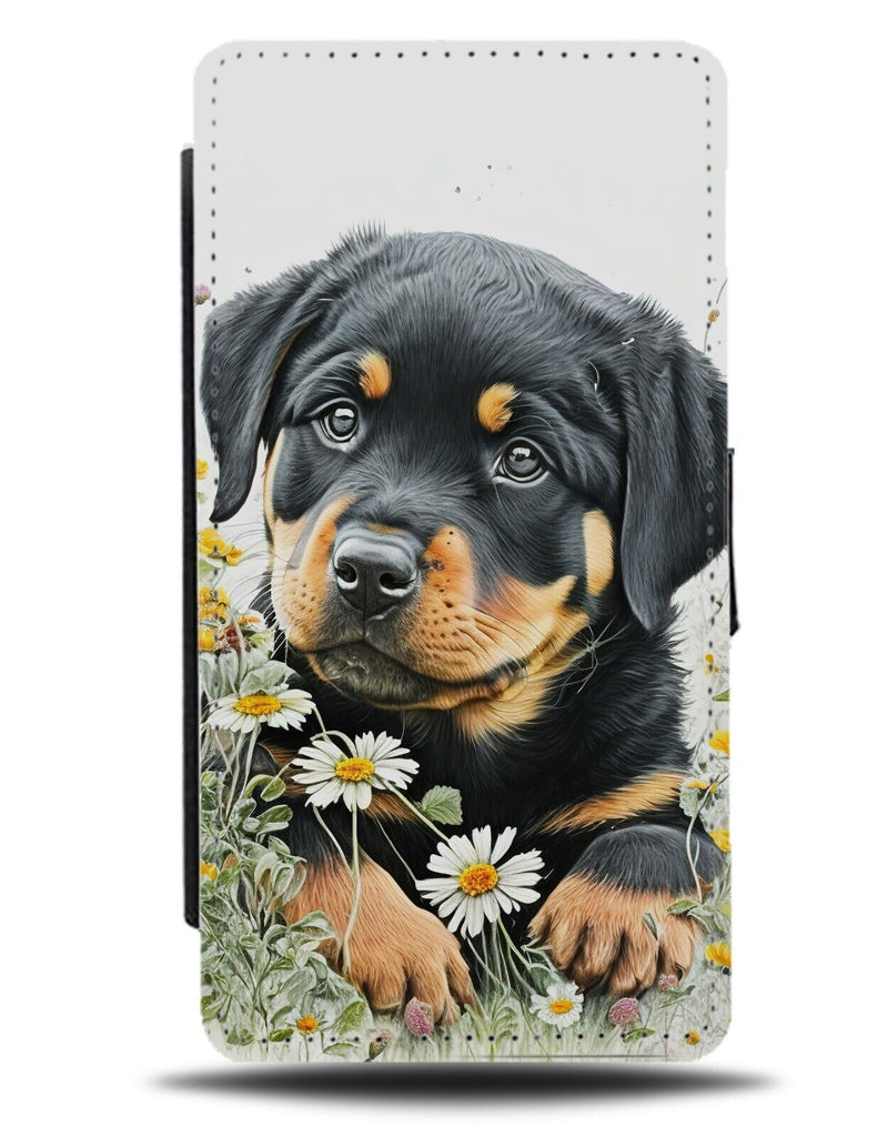 Rottweiler Puppy Flip Wallet Case Rottweilers Dog Dogs Baby Daisy Flowers BZ31