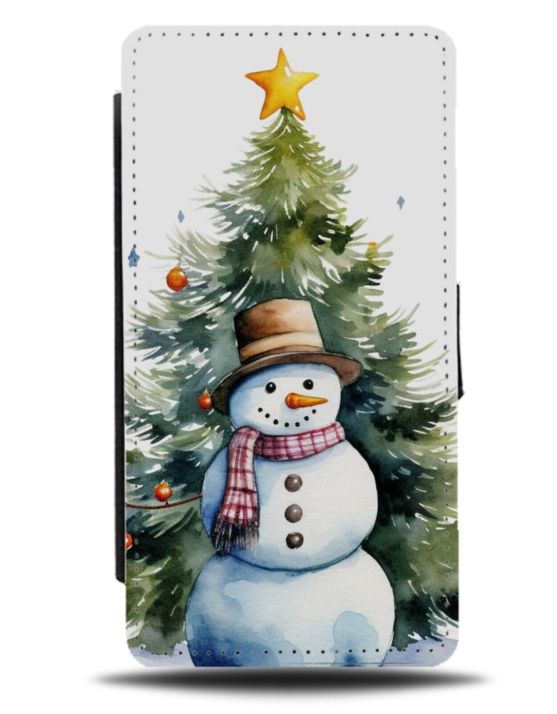 Christmas Snowman Flip Wallet Case Snowmen Snow Tree Style Kids Theme Hat DG80