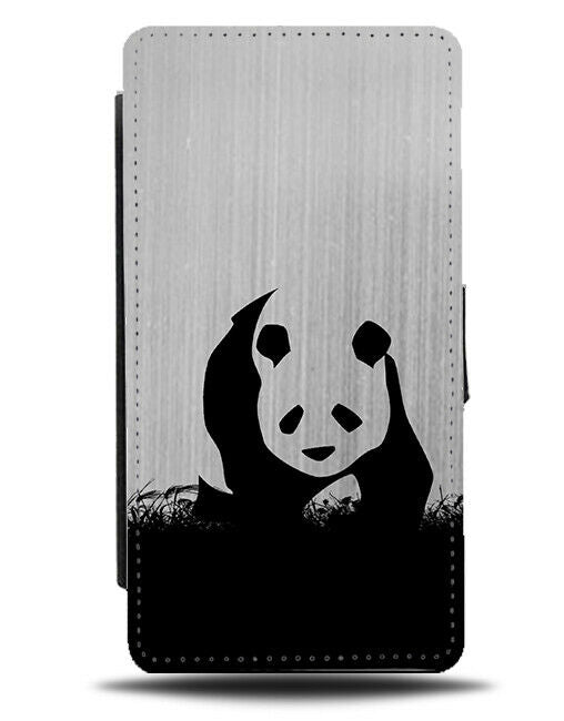 Panda Bear Silhouette Flip Cover Wallet Phone Case Giant Pandas Silver Grey i156
