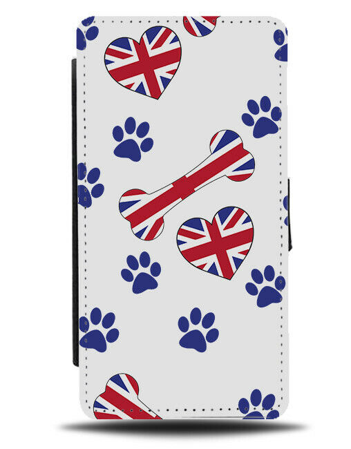 UK Flag Flip Wallet Case Dog Paw Prints Print Paws Union Jack English E901