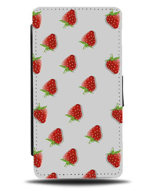 Red Strawberry Design Flip Cover Wallet Phone Case Strawberries Fruit Seeds C284