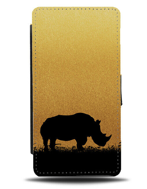 Rhino Silhouette Flip Cover Wallet Phone Case Rhinos Gold Golden Rhinoceros I006