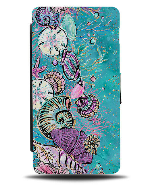 Neon Green Seashell Watercolour Flip Wallet Case Water Colour Seashells F947