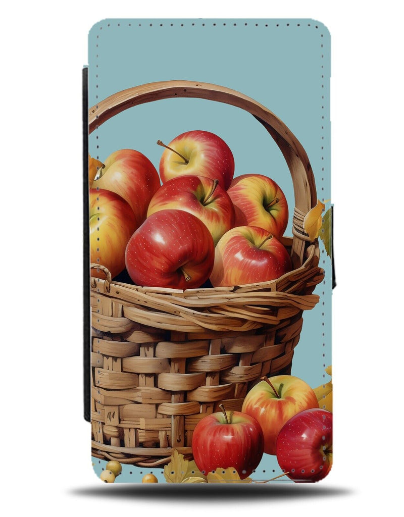 Wicker Basket Of Red Apples Flip Wallet Case Apple Fruit Picnic Fruits CY80