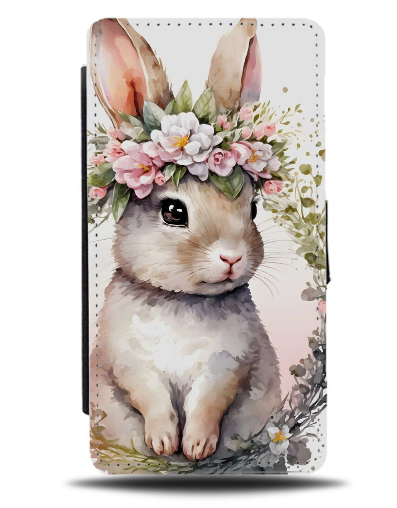 Bunny In Flower Crown Flip Wallet Case Floral Boho Watercolour Bunnies Hare BD08