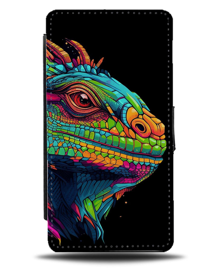 Colourful Iguana Pop Art Graffiti Face Flip Wallet Case Iguanas Head Lizard DA83