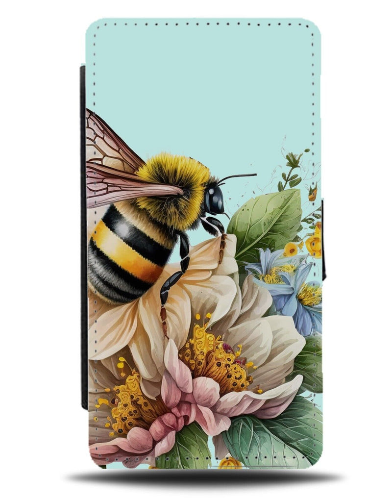 Baby Blue Wasp On Flower Flip Wallet Case Inside Flowers Stylish Fancy AD86