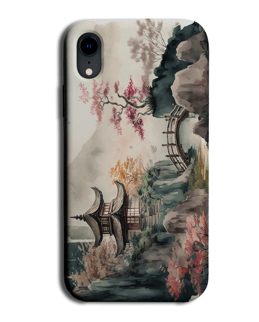 Watercolour Japanese Nature Scene Phone Case Cover Japan Temple Painting Be10