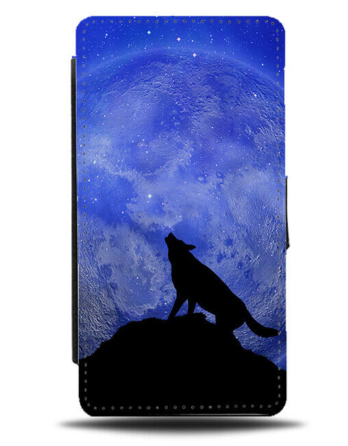 Howling Wolf Silhouette Flip Wallet Phone Case Wolves Nighttime Night Sky B175